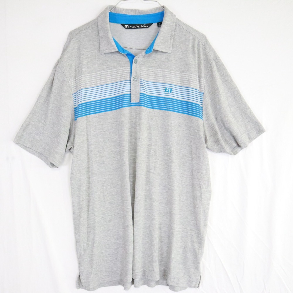 Travis Mathew Polo Shirt Mens Large Golf Casual Knit Gray Striped Short Sleeve
